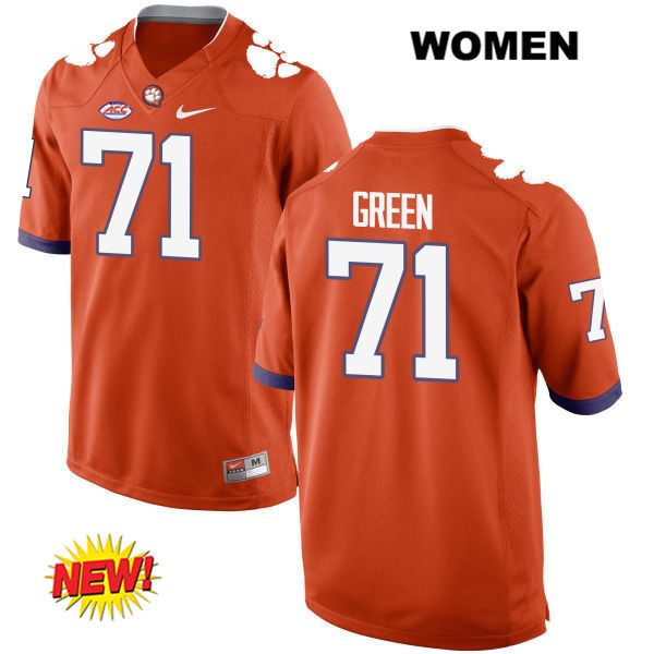 Women's Clemson Tigers #71 Noah Green Stitched Orange New Style Authentic Nike NCAA College Football Jersey KGO2646IG
